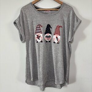 American Spirit Embroidered Eyelet Gnome 4th Of July T Shirt Size XL